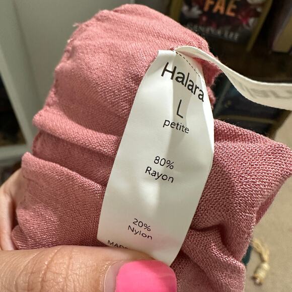 L Petite Halara High Waisted Pink Pocket Wide Leg Casual Linen-Feel Pants NWT - Picture 6 of 6